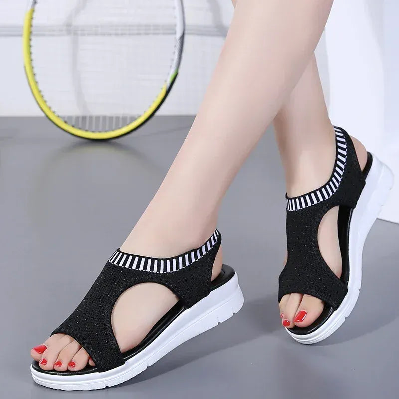Black and White Elastic Wedge Orthopedic Sandals – view 3