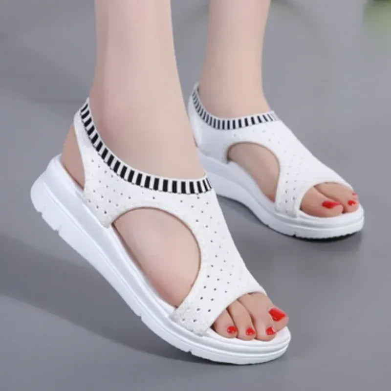 Black and White Elastic Wedge Orthopedic Sandals – view 5