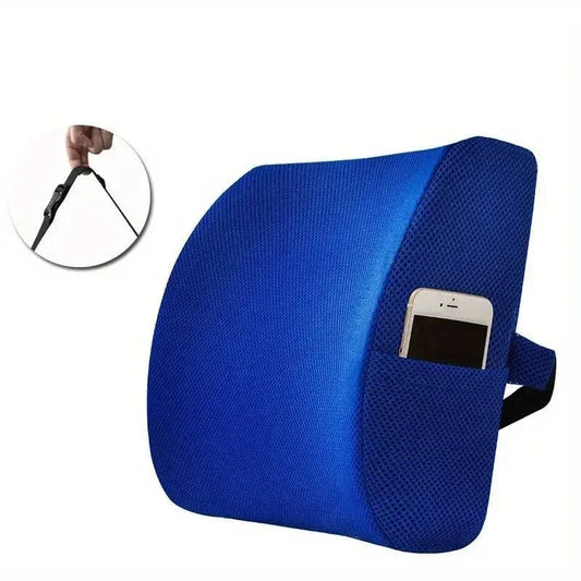 Blue Adjustable Lumbar Support Pillow with Storage Pocket