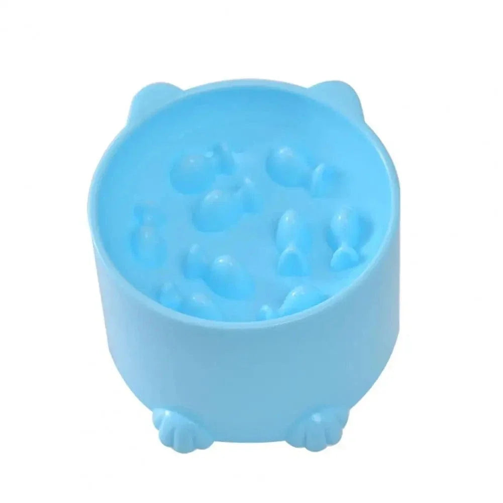 Fish Pattern Slow Feeder Elevated Cat Bowl