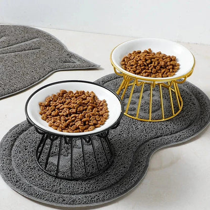 Ceramic Dressy Elevated Cat Bowl with Metal Stand