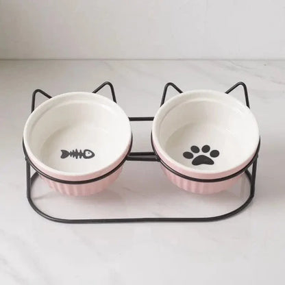 Twin Bowl Metal Elevated Cat Bowl for Better Posture