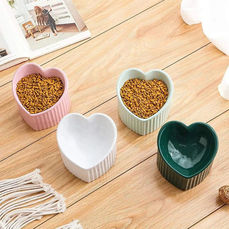 Ceramic Heart Shaped Elevated Cat Bowl with Tilt – view 6