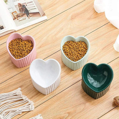 Ceramic Heart Shaped Elevated Cat Bowl with Tilt – view 6