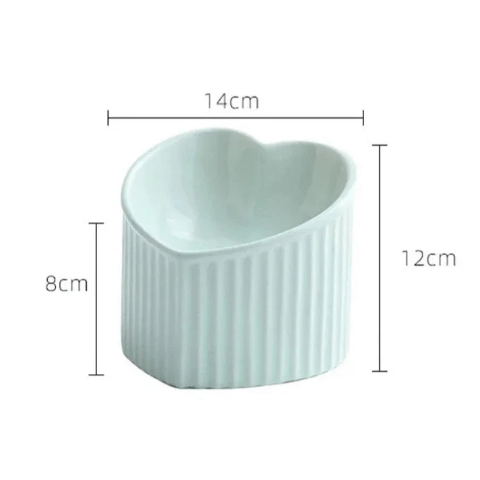 Ceramic Heart Shaped Elevated Cat Bowl with Tilt – view 2
