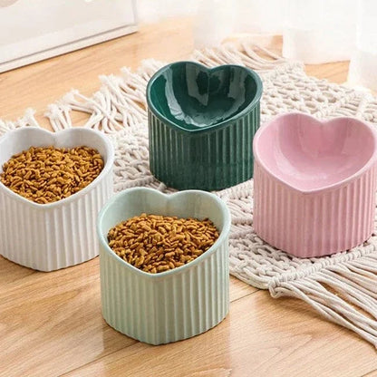 Ceramic Heart Shaped Elevated Cat Bowl with Tilt – view 4