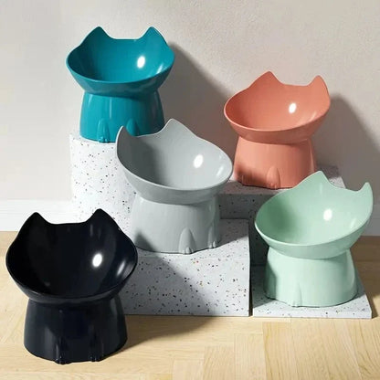 Cute Cat Head Design Tilted Elevated Cat Bowl – view 8