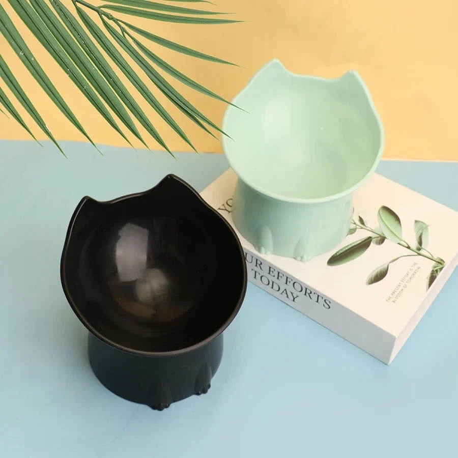 Cute Cat Head Design Tilted Elevated Cat Bowl