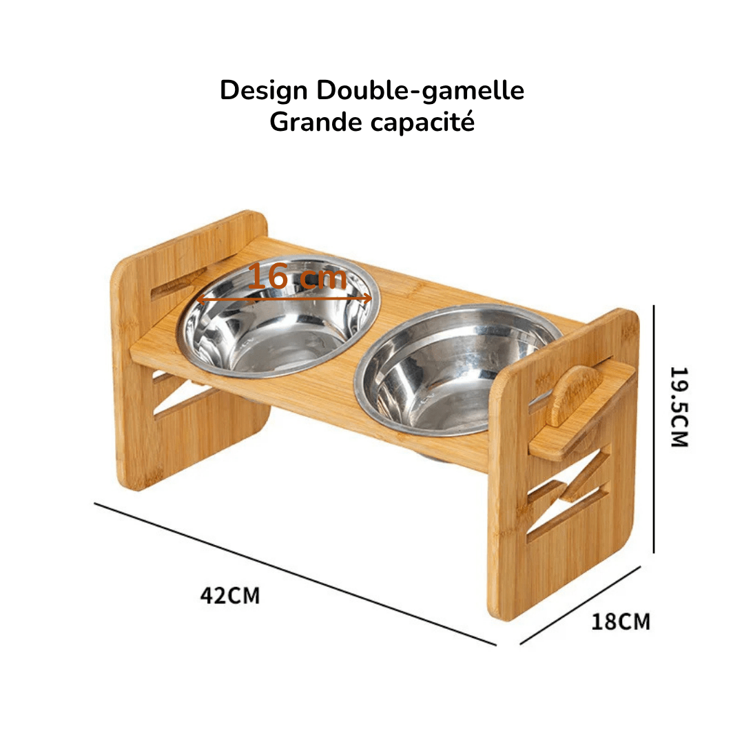 Stainless Steel Adjustable Raised Dog Bowl with Bamboo Stand – view 2