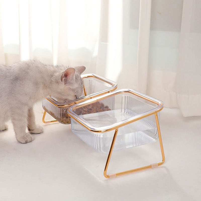 Gold Iron Non Slip Raised Cat Bowl with 15° Tilt – view 3