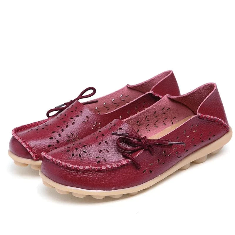 Wine Red Flexible Orthopedic Loafers for Women