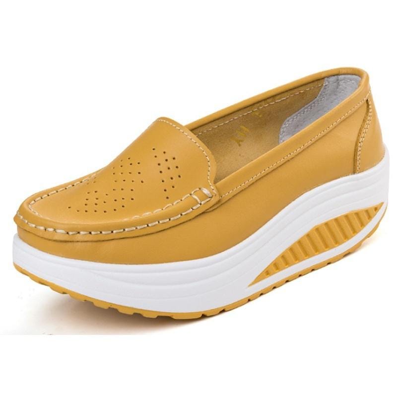 Perforated Leather Wedge Orthopedic Loafers for Women