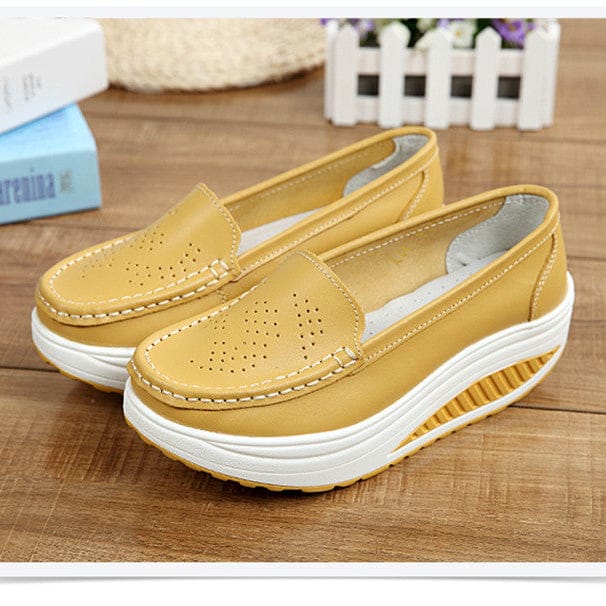 Perforated Leather Wedge Orthopedic Loafers for Women – view 3