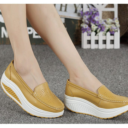 Perforated Leather Wedge Orthopedic Loafers for Women – view 2