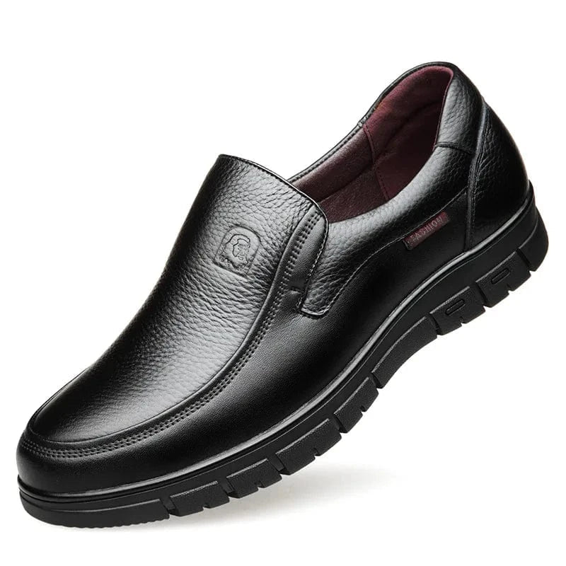 Black Leather Moccasins with Arch Support for Men