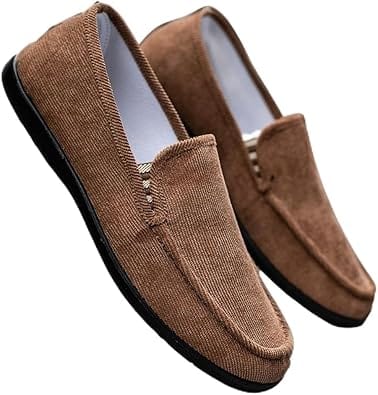 Brown Fabric Non Slip Breathable Orthopedic Loafers for Men
