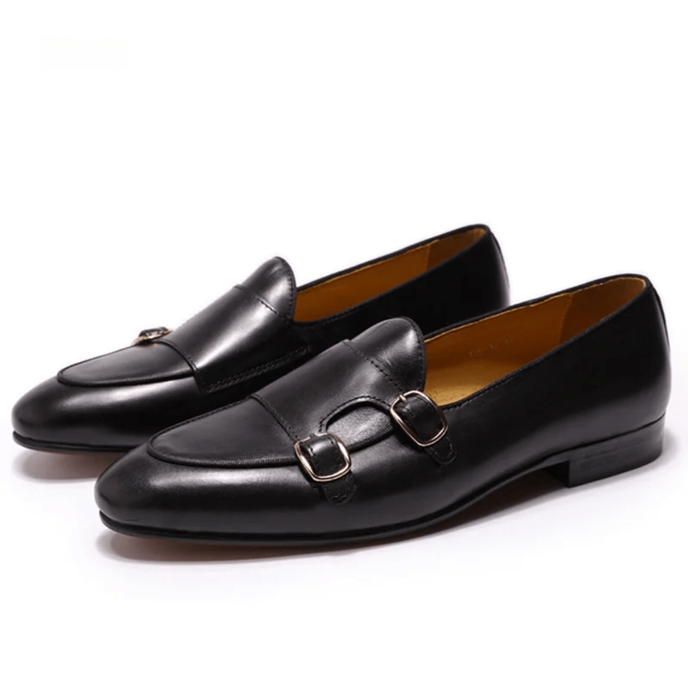 Double Buckle Orthopedic Leather Loafers for Men