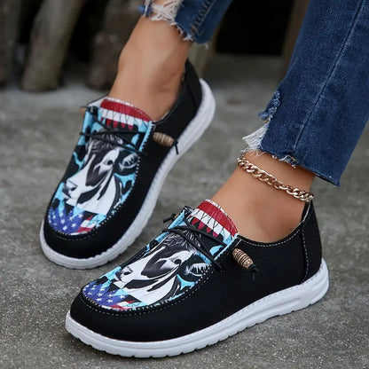 Breathable Orthopedic Loafers with Laces and Graphic Print – view 2
