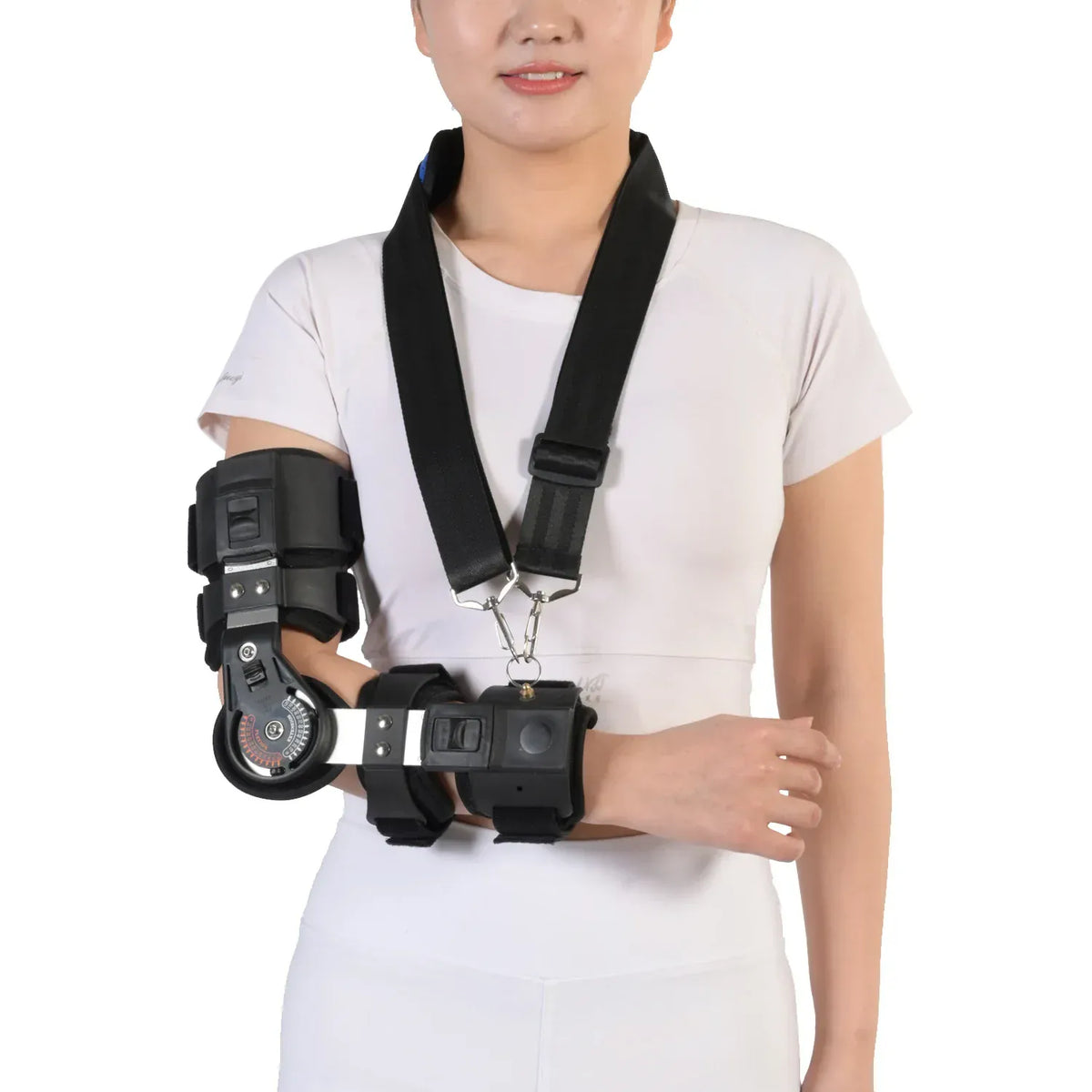 Hinged Adjustable Arm Brace for the Left Elbow
