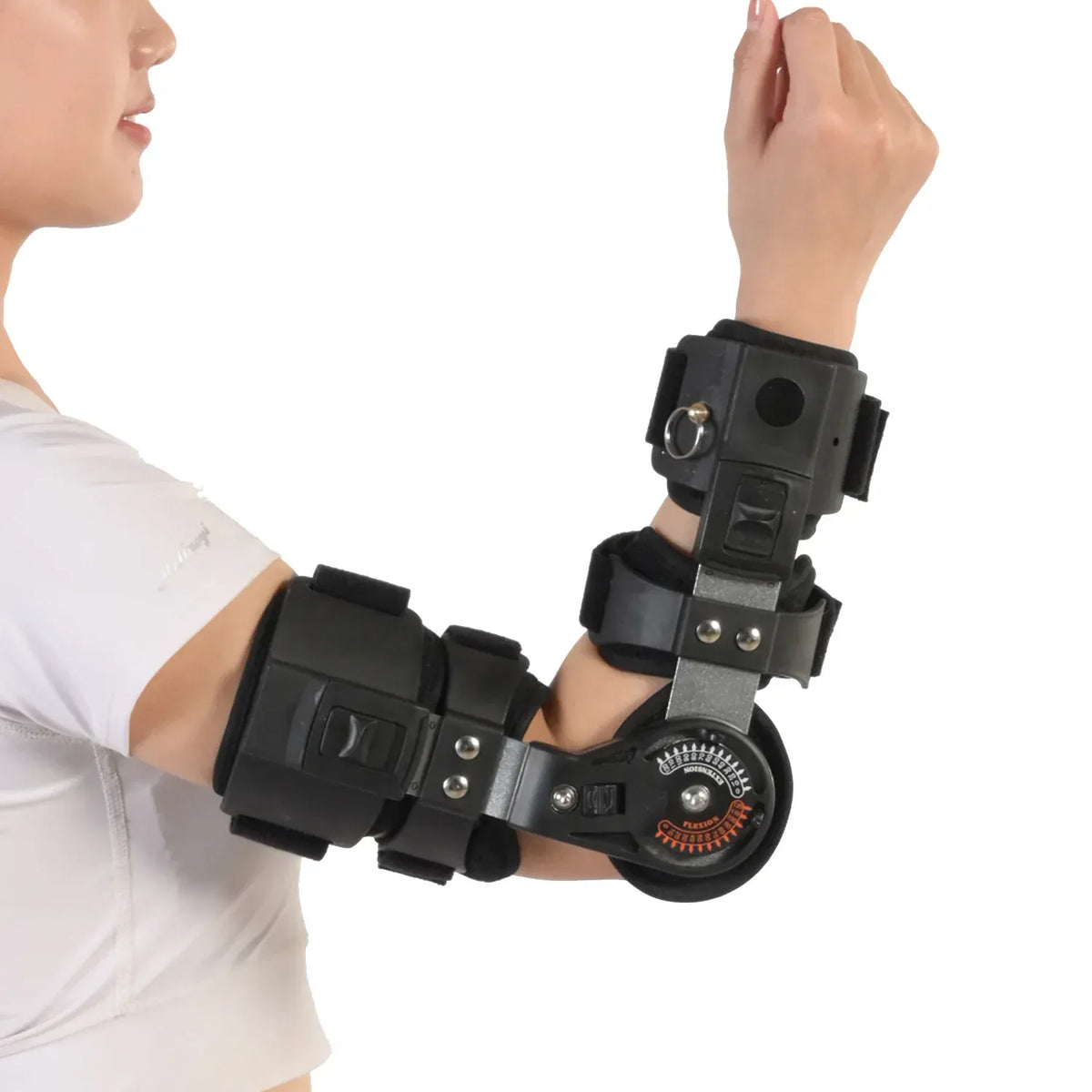 Hinged Adjustable Arm Brace for the Left Elbow – view 3