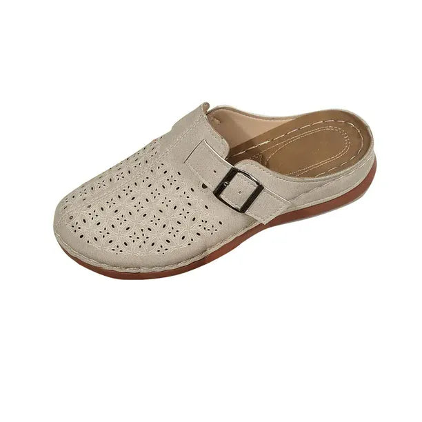 Beige Adjustable Orthopedic Clogs with Padded Footbed