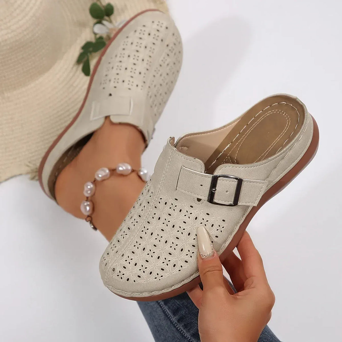 Beige Adjustable Orthopedic Clogs with Padded Footbed – view 2