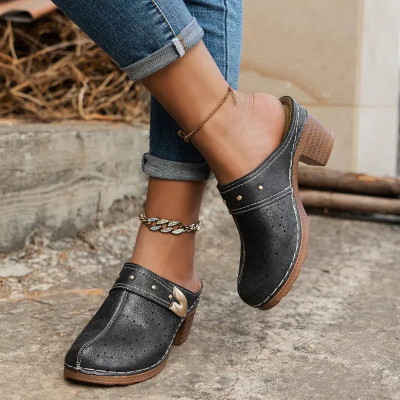 Black Leather Wedge Dressy Orthopedic Sandals for Women – view 2