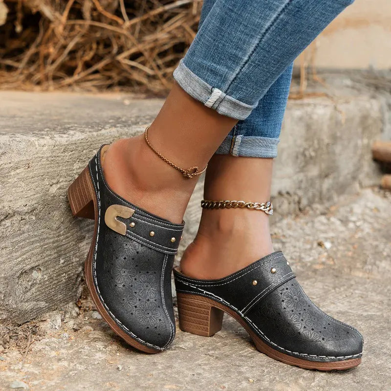 Black Leather Wedge Dressy Orthopedic Sandals for Women – view 6