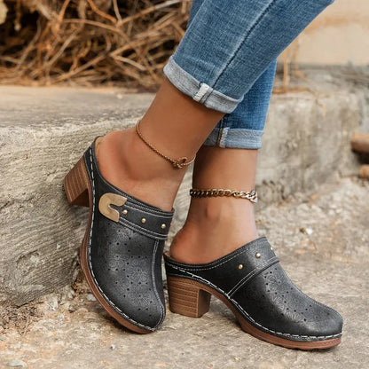 Black Leather Wedge Dressy Orthopedic Sandals for Women – view 6