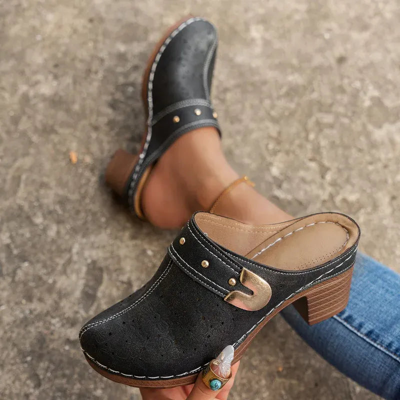Black Leather Wedge Dressy Orthopedic Sandals for Women – view 5