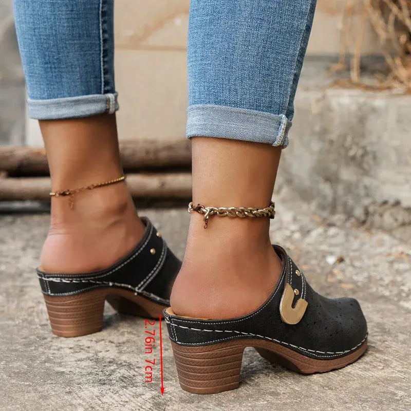 Black Leather Wedge Dressy Orthopedic Sandals for Women – view 4