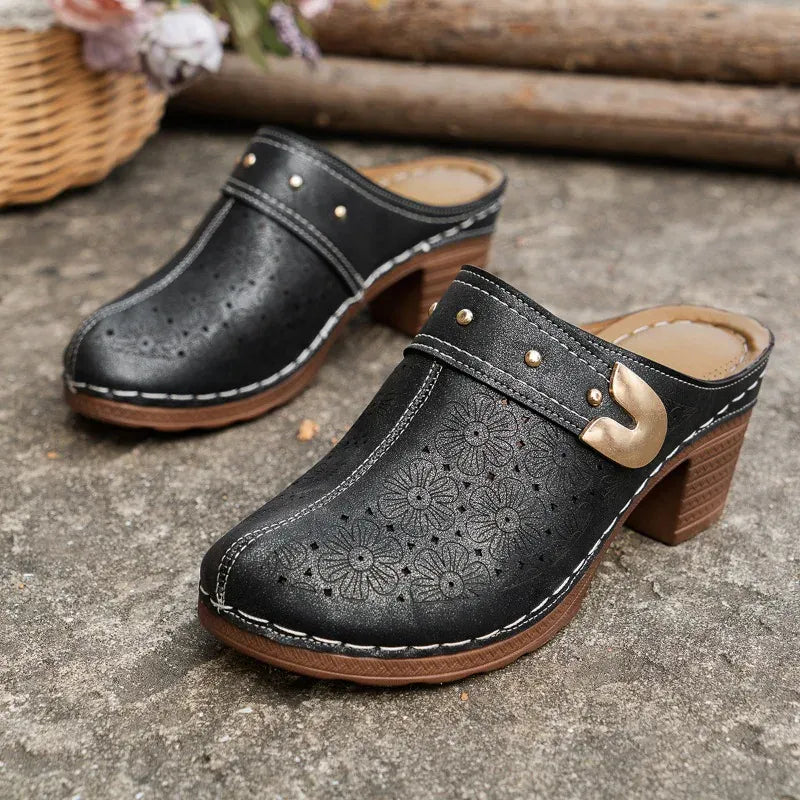 Black Leather Wedge Dressy Orthopedic Sandals for Women – view 3