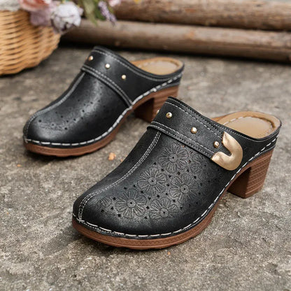 Black Leather Wedge Dressy Orthopedic Sandals for Women – view 3