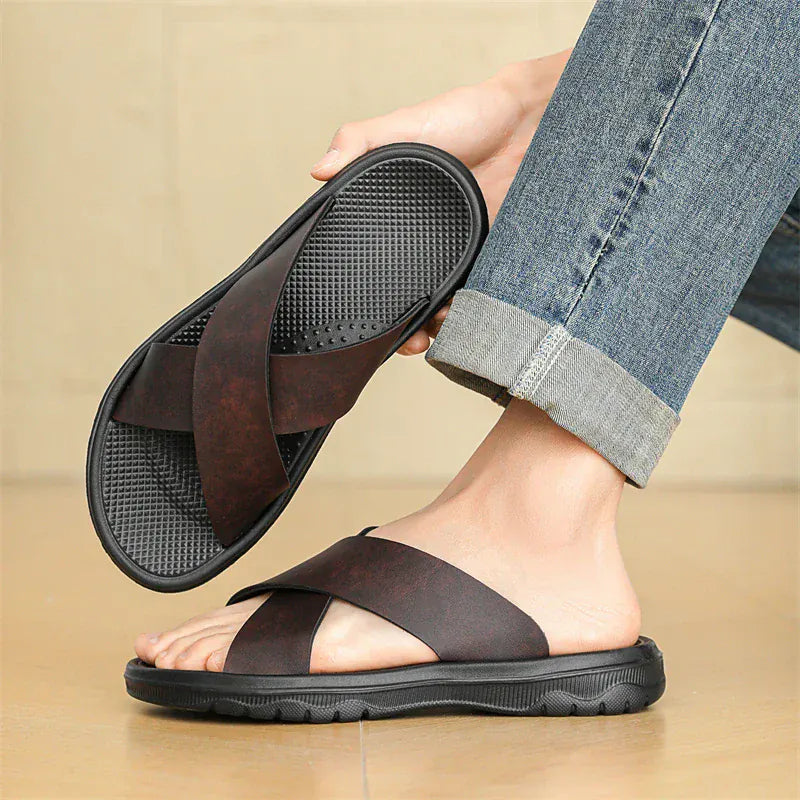 Men's Cross-Strap Faux Leather Orthopedic Dressy Sandals – view 4