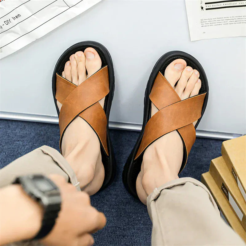 Men's Cross-Strap Faux Leather Orthopedic Dressy Sandals – view 5