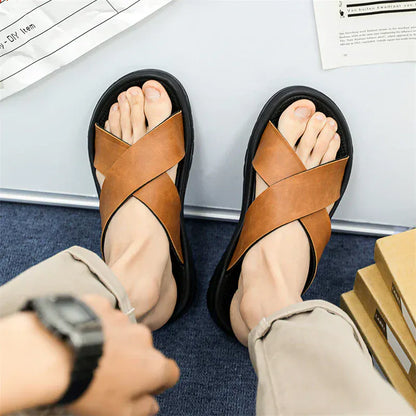 Men's Cross-Strap Faux Leather Orthopedic Dressy Sandals – view 5