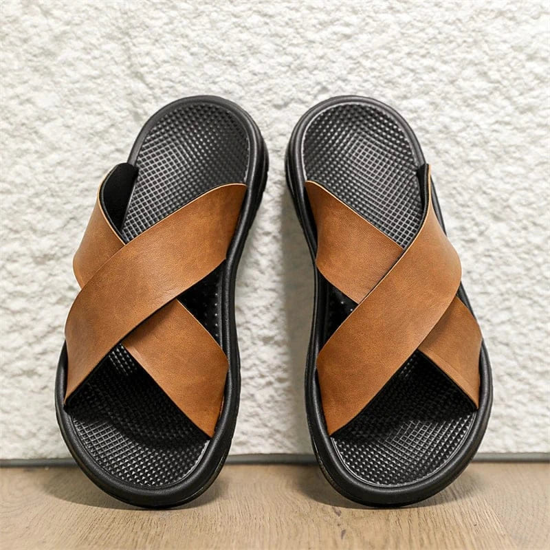 Men's Cross-Strap Faux Leather Orthopedic Dressy Sandals – view 3