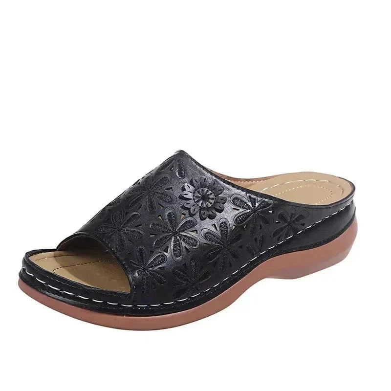 Black Vintage Vegan Leather Non Slip Orthopedic Sandals for Women – view 2
