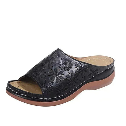 Black Vintage Vegan Leather Non Slip Orthopedic Sandals for Women – view 2