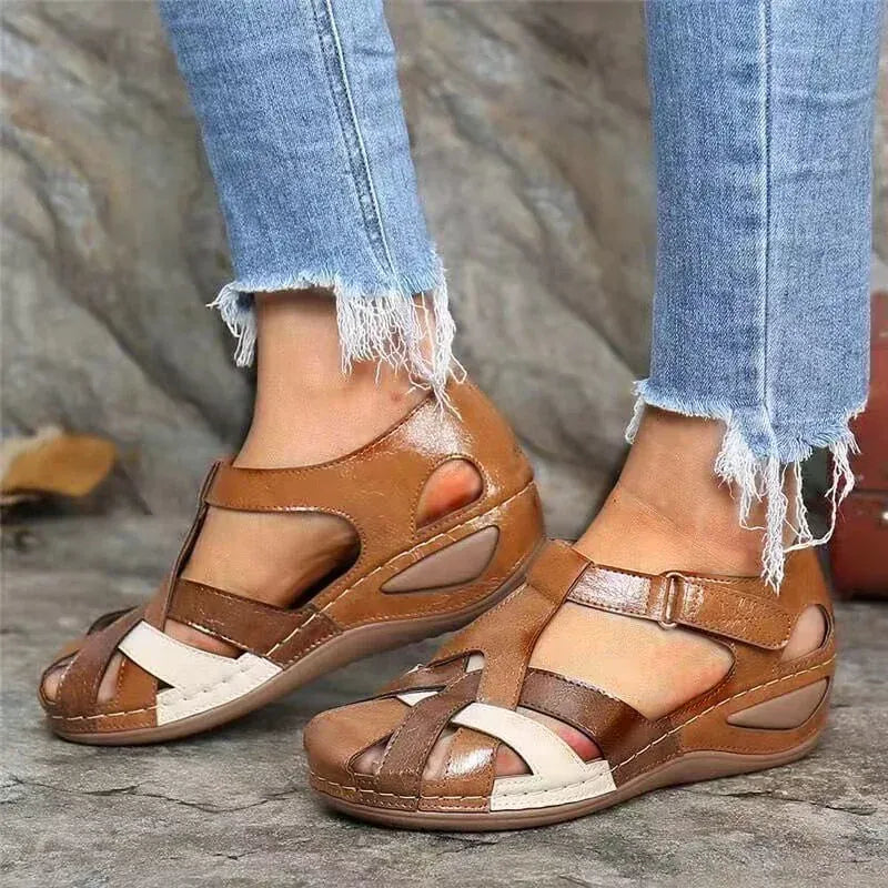 Sturdy Two-Tone Vegan Leather Orthopedic Sandals for Women – view 3
