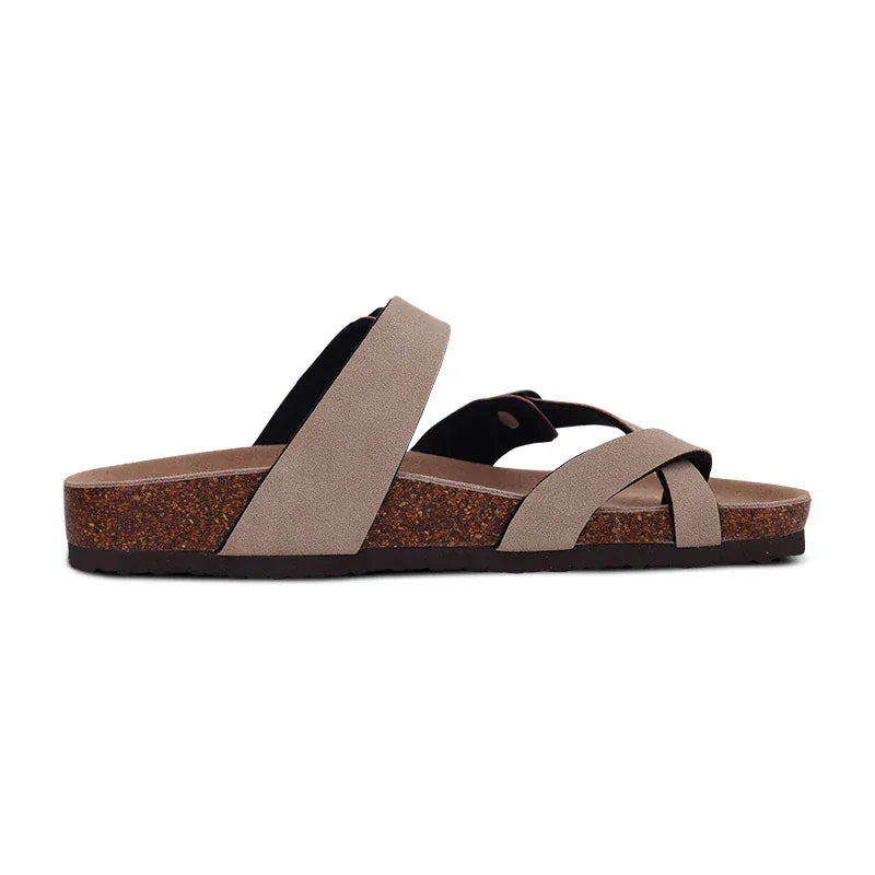 Beige Dressy Orthopedic Sandals for Women with Buckles – view 3
