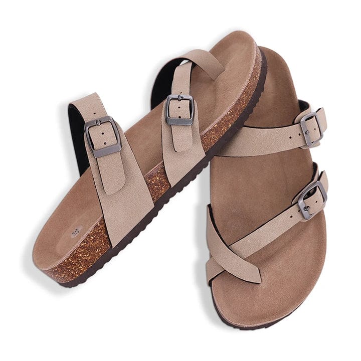 Beige Dressy Orthopedic Sandals for Women with Buckles – view 2