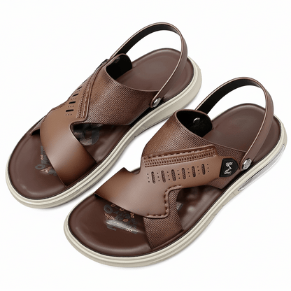 Men's Orthopedic Leather Sandals with Elastic Back Strap