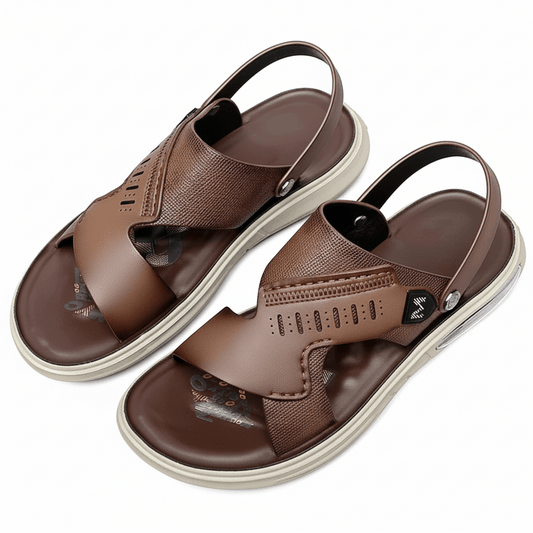 Men's Orthopedic Leather Sandals with Elastic Back Strap