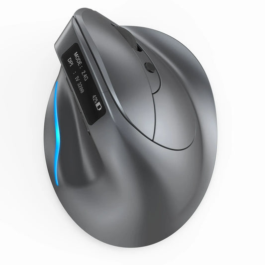 Wireless Gray Vertical Mouse with Silent Clicks