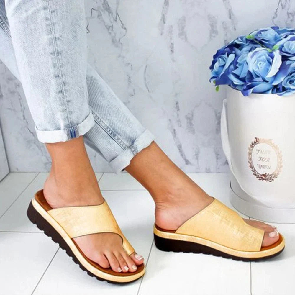 Cork Sole Gold Orthopedic Flip Flops for Women – view 3