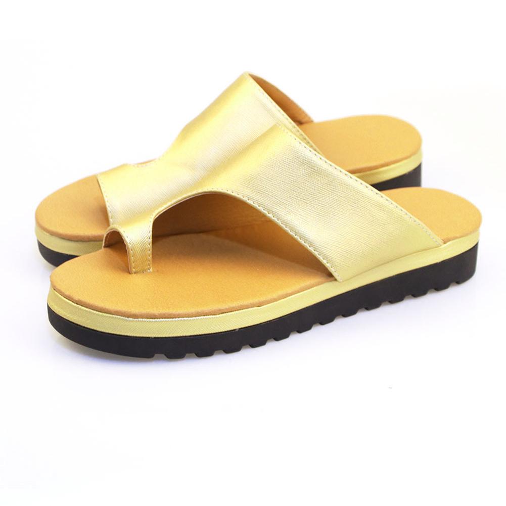 Cork Sole Gold Orthopedic Flip Flops for Women
